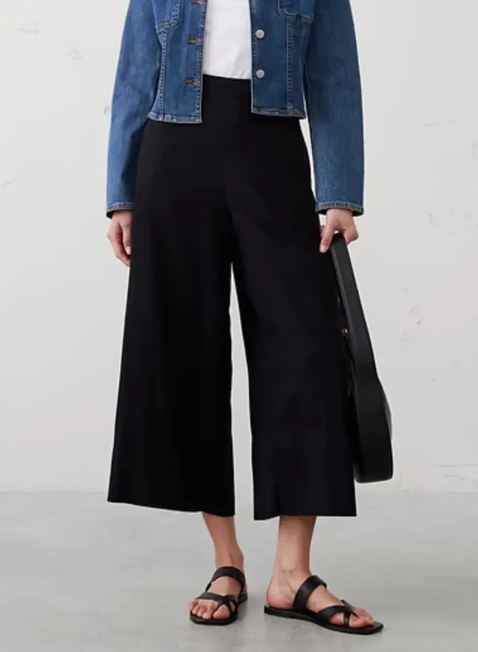 New Banana Republic linen wide leg cropped pants Black Size Sm Coastal Minimal